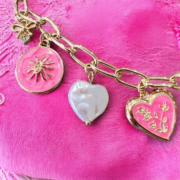 Pink and gold charm necklace Girly and Cute Coquette girl aesthetics Adorable - Picture 4 of 17